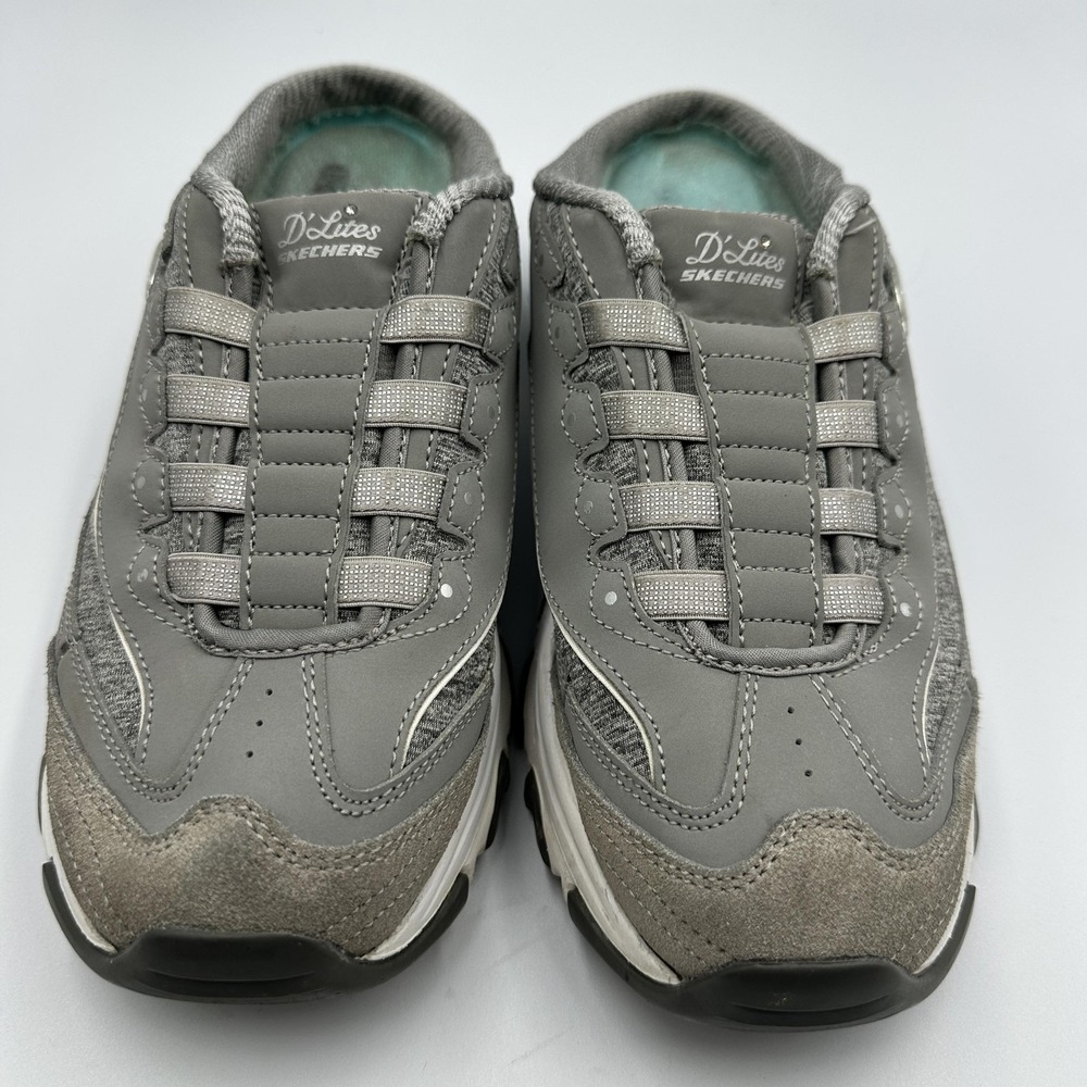 Skechers D'Lites Shoes Womens Size 7.5 Gray‎ Mule Slip On Air Cooled Memory Foam